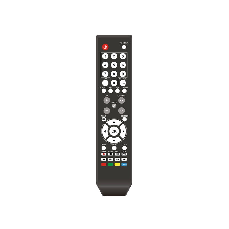 Remote control supplied with the CGV E-SAT 4K Fransat UHD satellite receiver